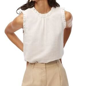 JCrew Factory Womens Sleeveless Linen-Blend Ruffleneck Top CA112 White Sz XL NWT